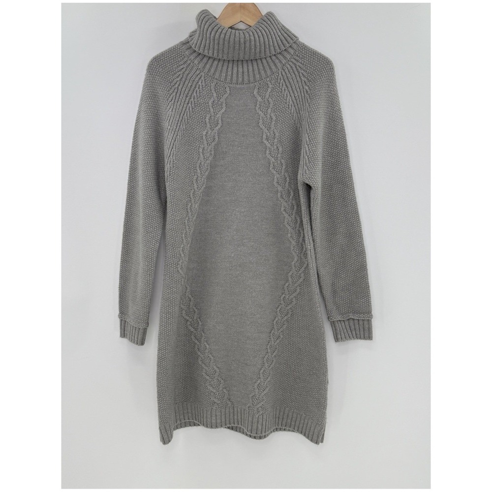 Eliza J Gray Knit Turtleneck Sweater Dress Size Large Preppy Wintercore Holiday